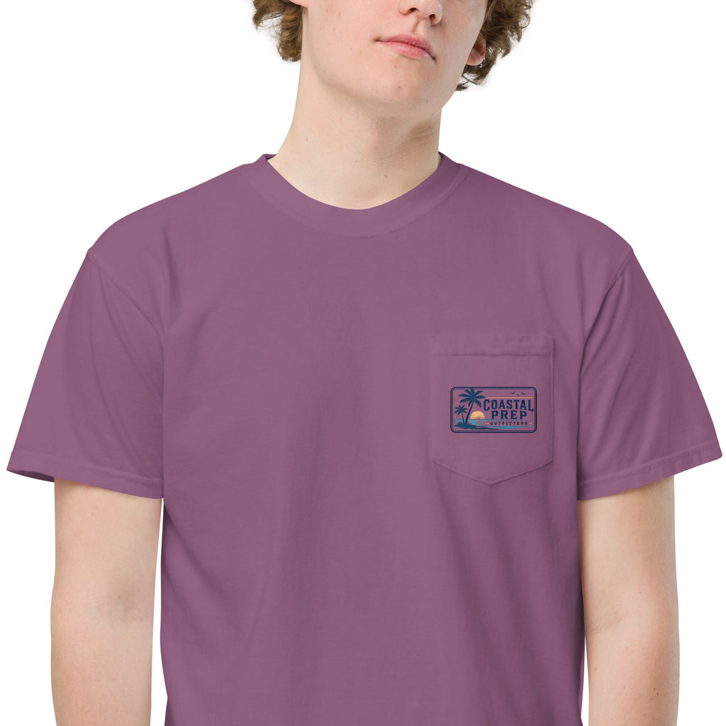 Coastal Sunset Palms Pocket Tee | Comfort Colors® Garment-Dyed T-Shirt | Coastal Prep Outfitters