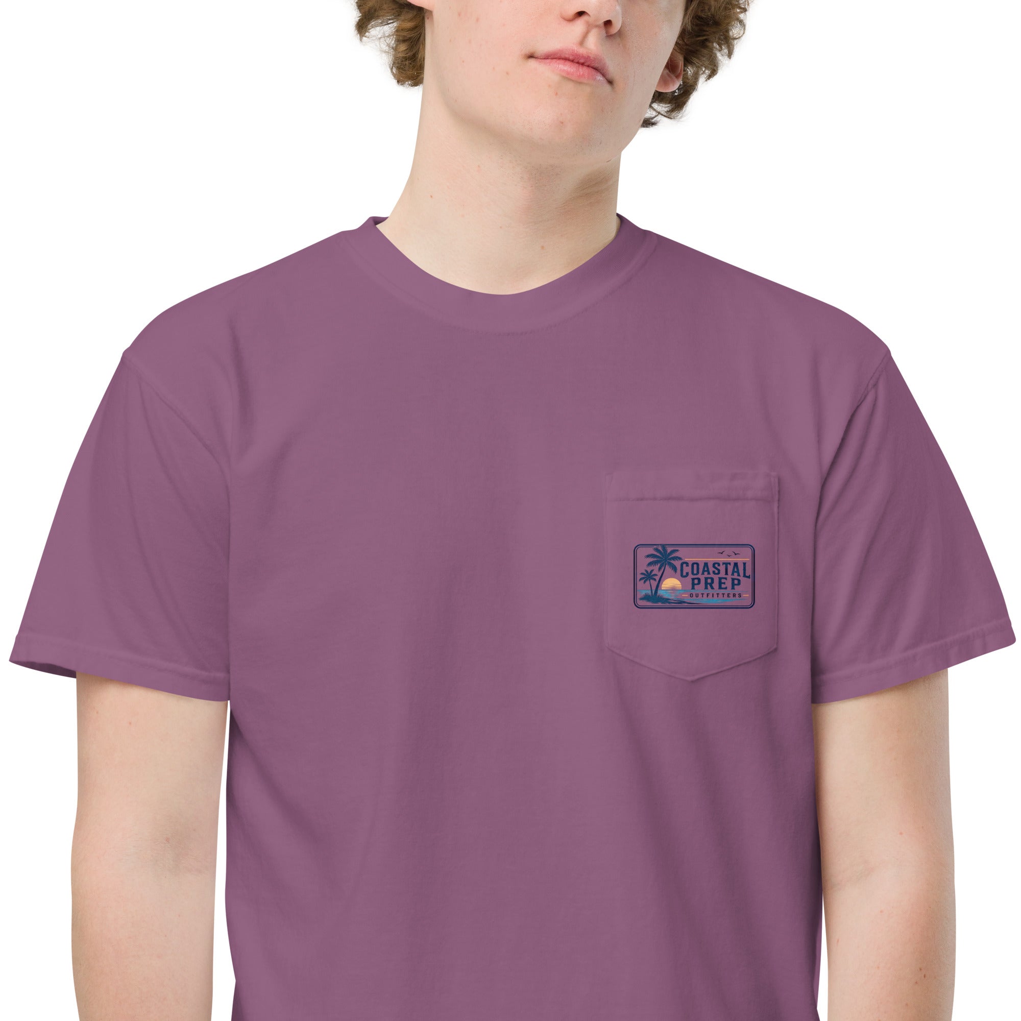 Coastal Sunset Palms Pocket Tee | Comfort Colors® Garment-Dyed T-Shirt | Coastal Prep Outfitters