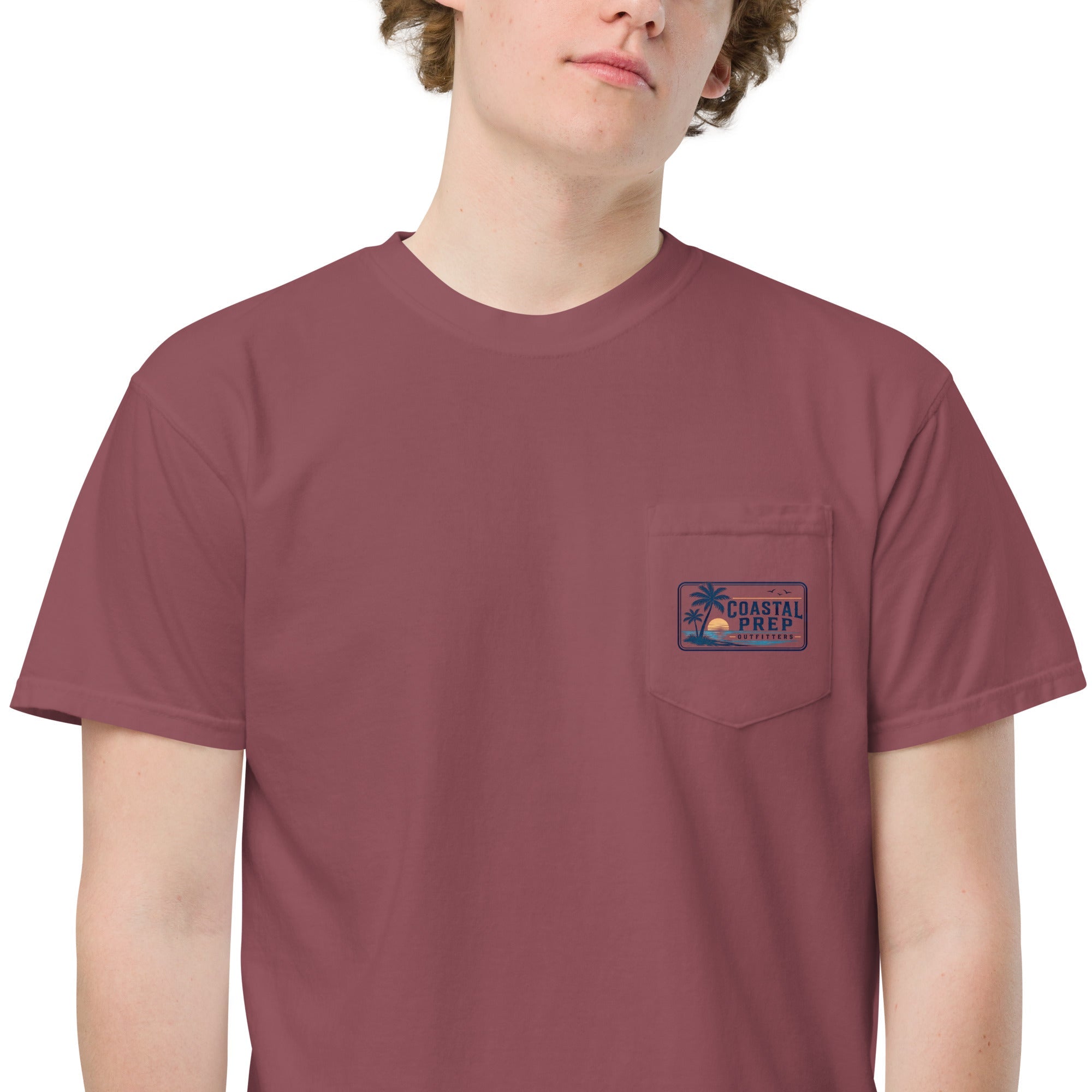 Coastal Sunset Palms Pocket Tee | Comfort Colors® Garment-Dyed T-Shirt | Coastal Prep Outfitters
