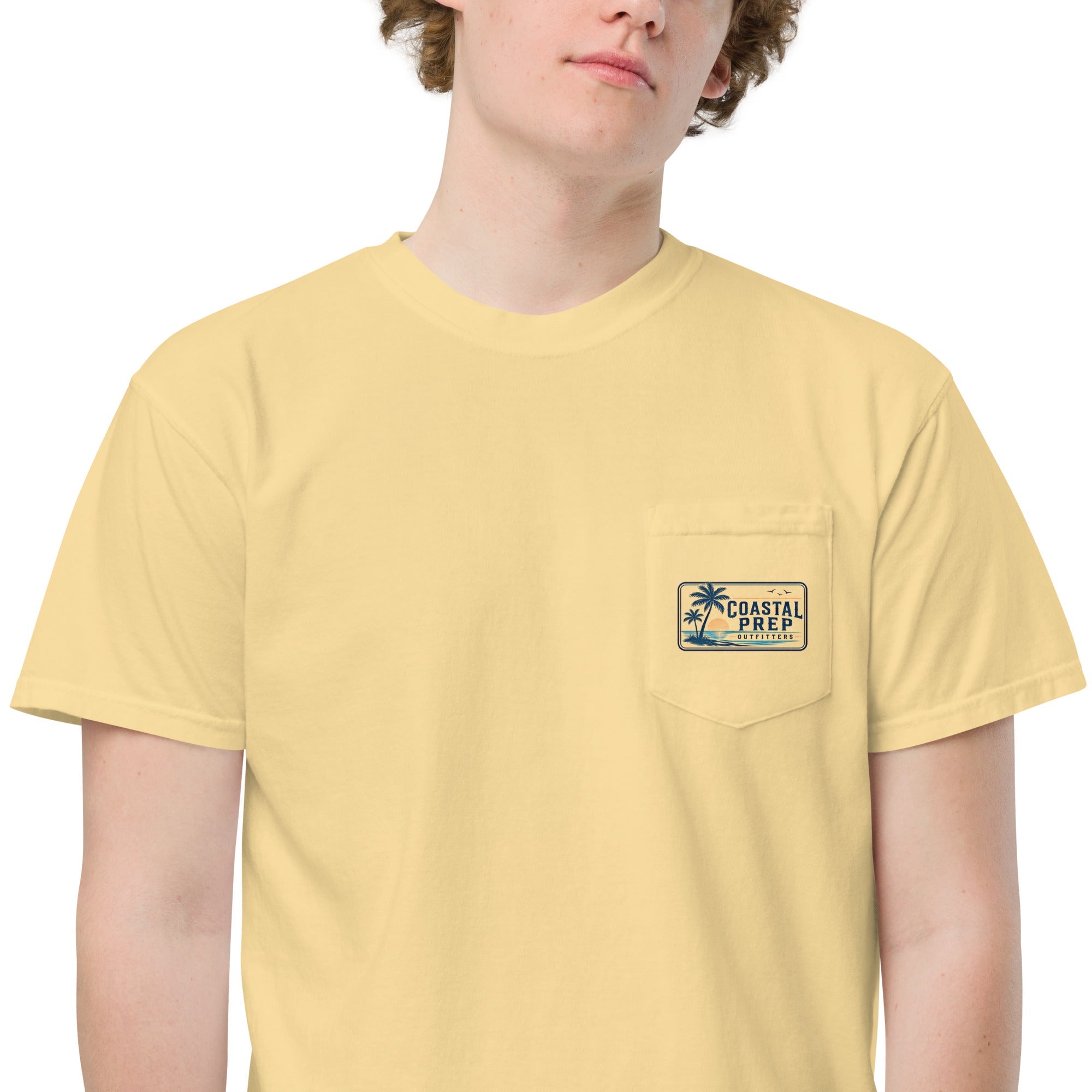 Coastal Sunset Palms Pocket Tee | Comfort Colors® Garment-Dyed T-Shirt | Coastal Prep Outfitters