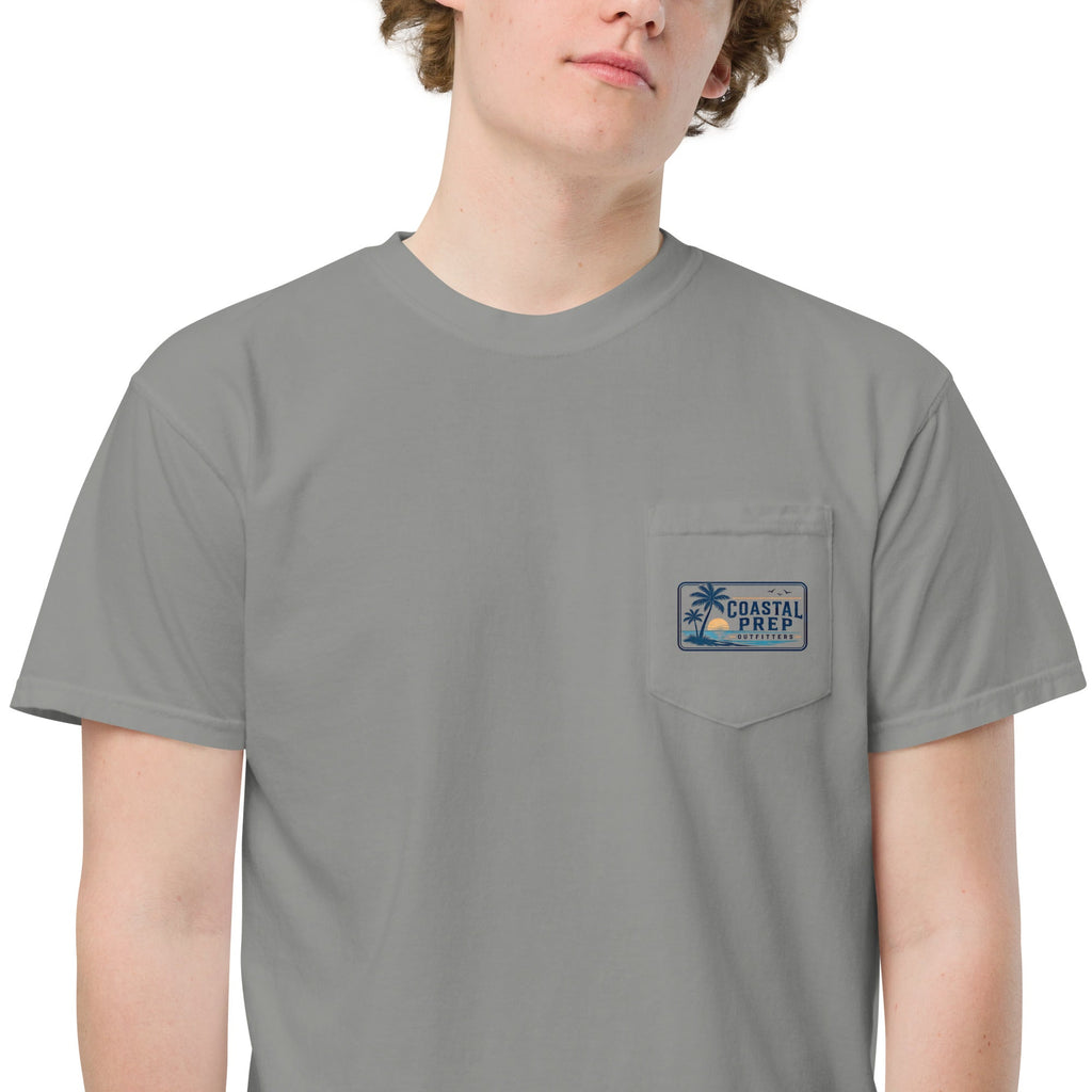 Coastal Sunset Palms Pocket Tee | Comfort Colors® Garment-Dyed T-Shirt | Coastal Prep Outfitters