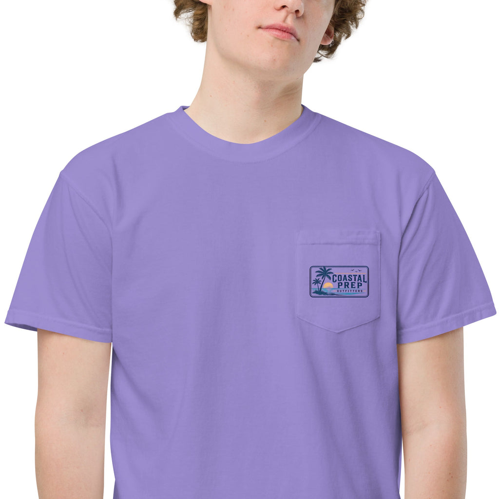 Coastal Sunset Palms Pocket Tee | Comfort Colors® Garment-Dyed T-Shirt | Coastal Prep Outfitters