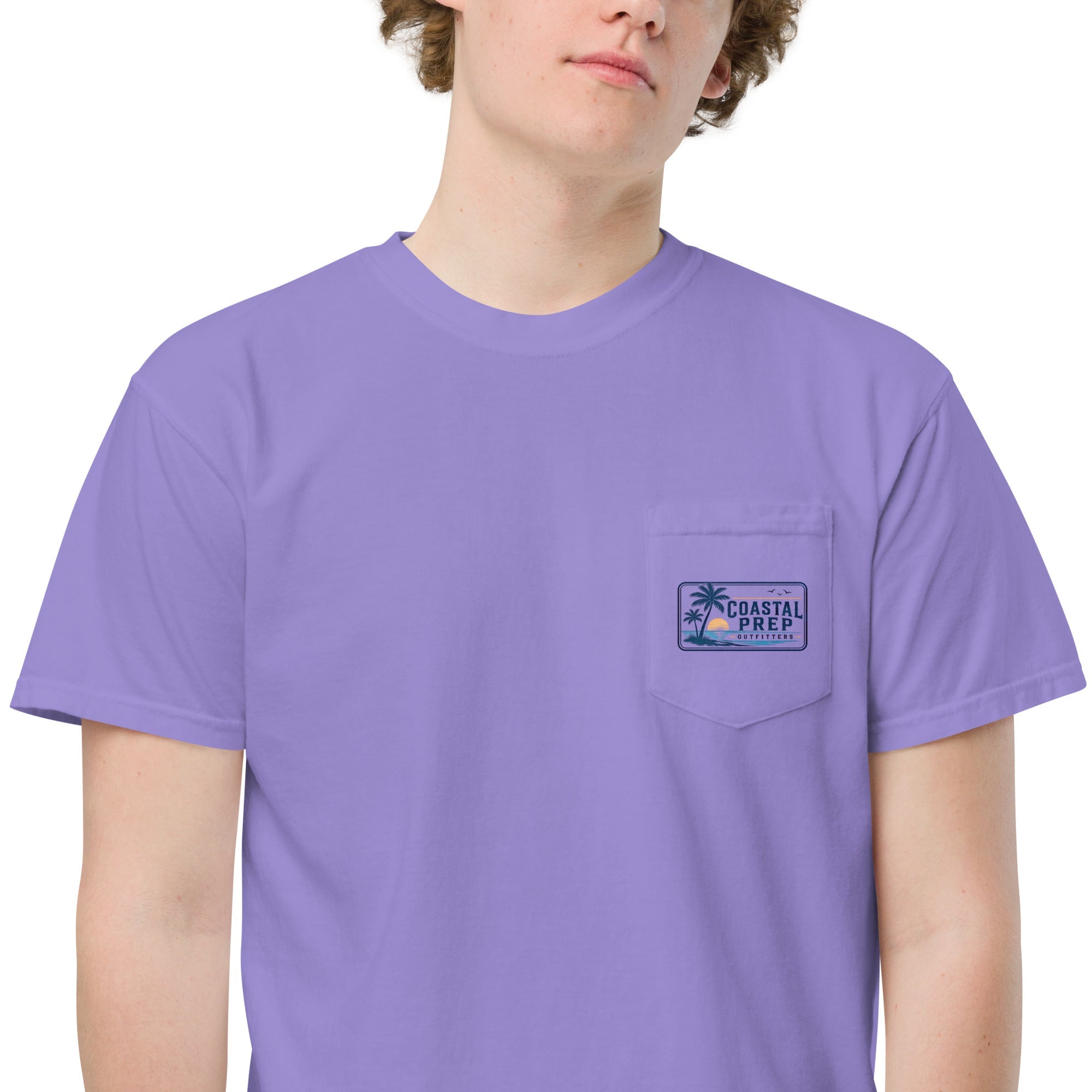 Coastal Sunset Palms Pocket Tee | Comfort Colors® Garment-Dyed T-Shirt | Coastal Prep Outfitters