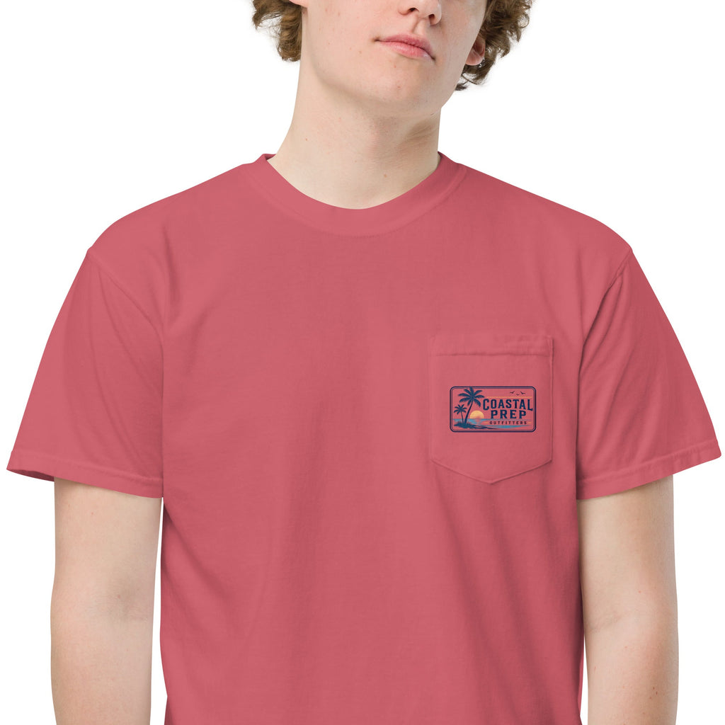 Coastal Sunset Palms Pocket Tee | Comfort Colors® Garment-Dyed T-Shirt | Coastal Prep Outfitters