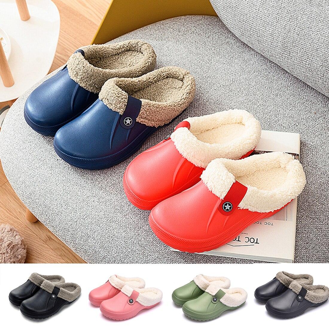 Unisex Home Winter Clogs Indoor Fur Warm Slippers For Women New Fashion Footwear Winter Slippers Home House Shoes Warm Plush Fleece Lining Garden Clogs Outdoor Indoor Clogs