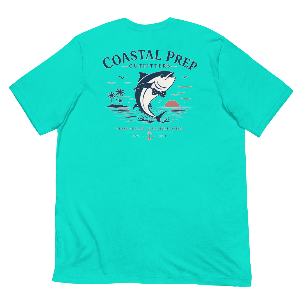 Coastal Prep Outfitters “Bow Tie Tuna Sunset Jump" Unisex tee
