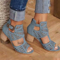 Vintage Hollow Out Sandals Mid Heel Summer Slip-On Buckle Shoes Artificial Open Toe Casual Wedding Hollow Out Lace Closure Low Heels Sandals For Women Peep Toe Comfort Non-Slip Flat Sandals