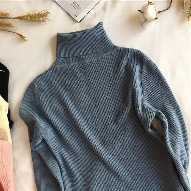 Vintage Style Autumn Winter Thick Sweater For Women Knitted Ribbed Pullover Sweater Long Sleeve Turtleneck Slim Jumper Soft Warm Pullover