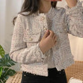 Vintage Style Autumn Winter Tweed Jackets For Women O-Neck Long Sleeve Loose Wool Coat Single Breasted Outwear For Girls