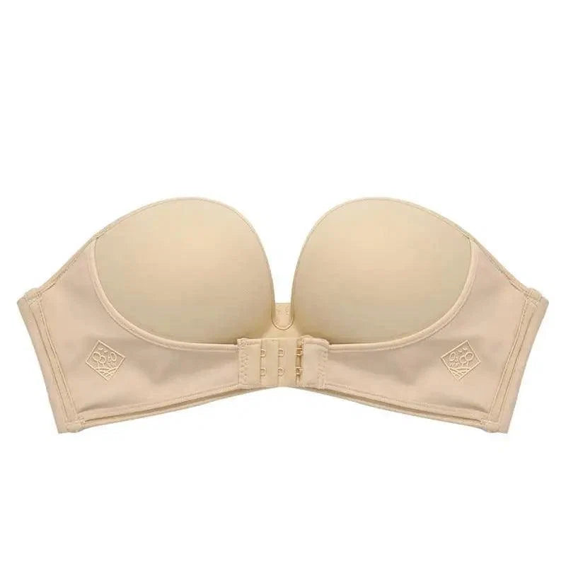 Vintage Style Front Closure Sexy Push Up Bra Women Invisible Bras Underwear Lingerie for Female Brassiere Strapless Seamless Bralette ABC Cup