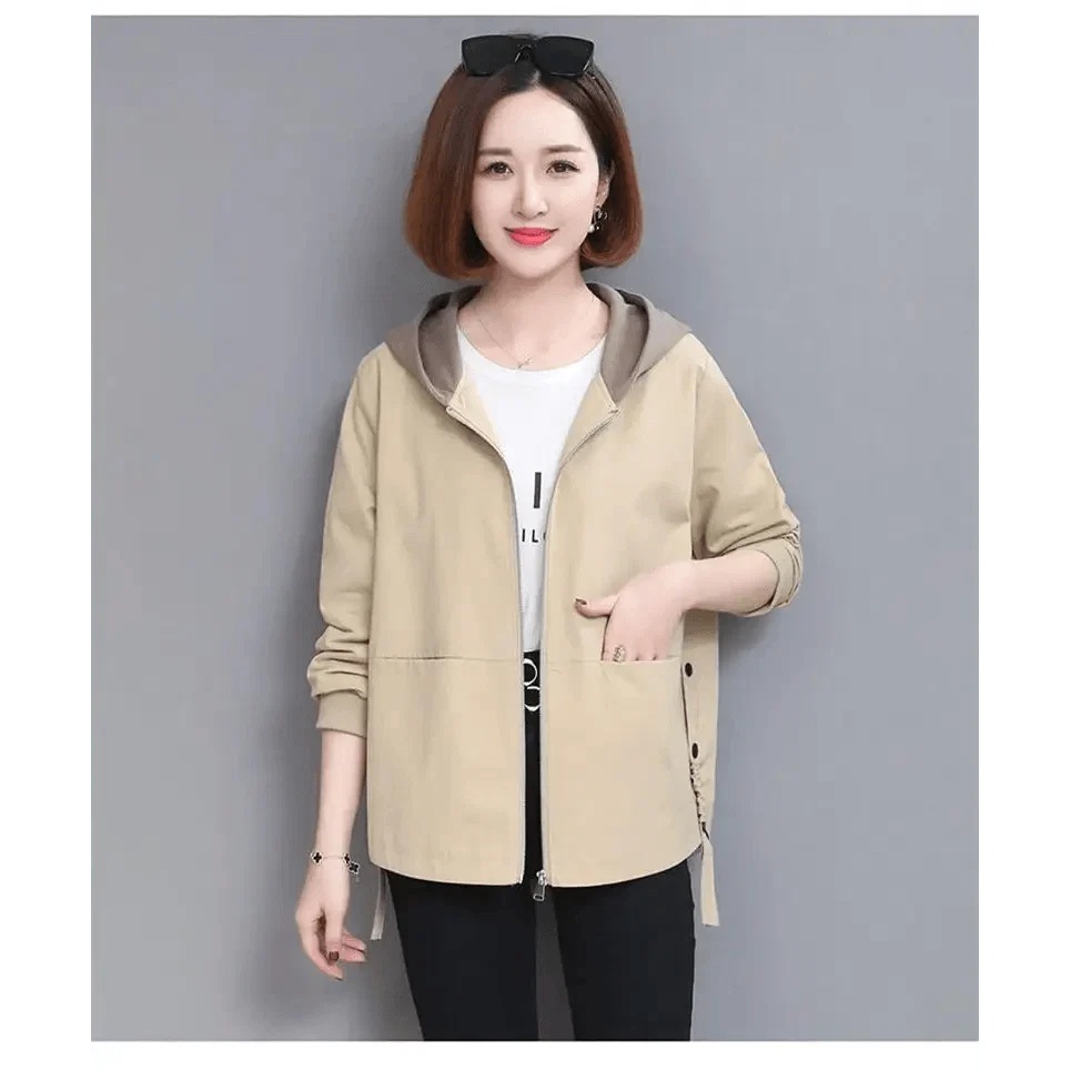 Vintage Style Women's Coat Hooded Jacket Long Sleeve Zipper Pockets Casual Windbreaker Basic Jackets Outerwear Plus Size 4XL E25