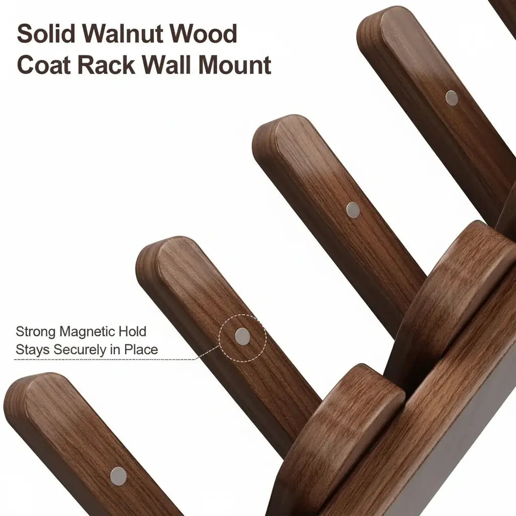 Stylish Walnut Wood Wall Mounted Coat Rack with Hooks