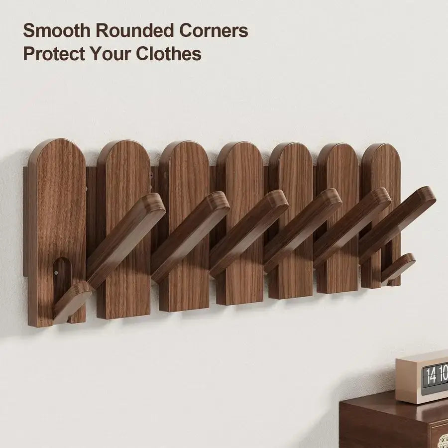 Stylish Walnut Wood Wall Mounted Coat Rack with Hooks