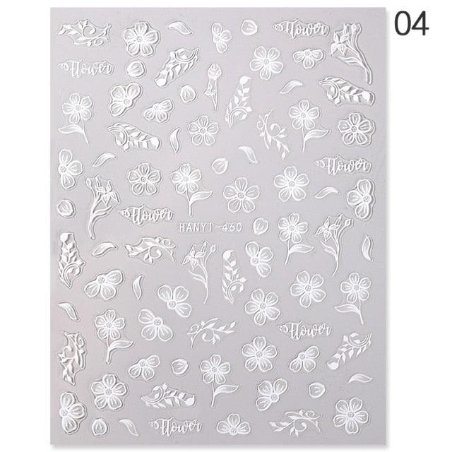 White Embossed Flower Lace 5D Sticker Decal Wedding Nail Art Designs Floral Flower Transfer Decal  Geometry  3D Wave Design Decoration for Women Girls Tape Nail Art Stickers Decal Decoration Geometry Transfer Decals Nail Art Decorations Decoration Decal