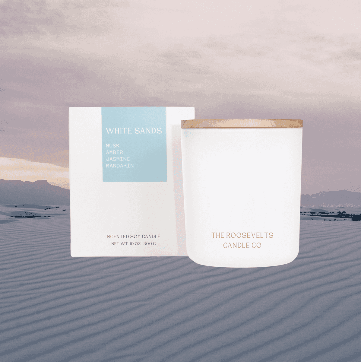 White Sands scented candle for coastal ambiance