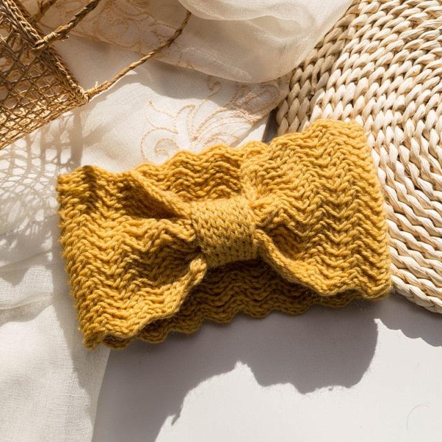 Wide Knitted Headband Bows Knotted Winter Women Turban Hair Accessories For Girls Lady Soft Knitting Winter Headbands Gorgeous Hair Accessories For Women