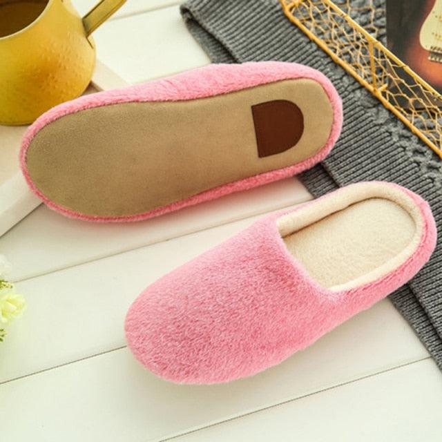 Winter Home Men And Women Solid Color Slippers Fashion Couple Plush Slippers Warm Indoors Bedroom Floor Shoes Warm Cotton Memory Foam Slippers Soft Yarn House Slippers