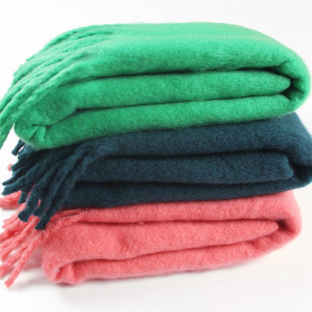 Winter Thick Soft Solid Color Warm Scarf Cashmere Hijabs Lightweight Warm Scarves Wraps Elegant Big Tassels Shawl Long Stole Mufflers For Women
