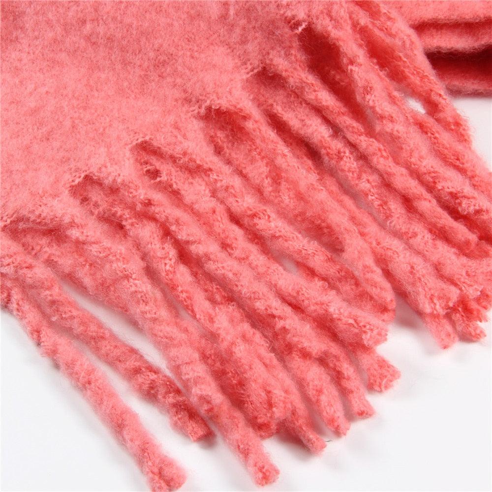 Winter Thick Soft Solid Color Warm Scarf Cashmere Hijabs Lightweight Warm Scarves Wraps Elegant Big Tassels Shawl Long Stole Mufflers For Women