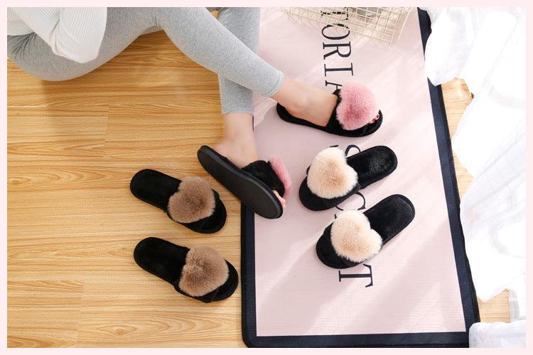 Women Indoor Warm Home Slippers Bedroom Cute Heart Pattern Non-slip Soft Comfort Plush House Heart Slippers Women Cute Fluffy Soft Sole Plush For House Indoor Outdoor Memory Foam Open Toe Slippers