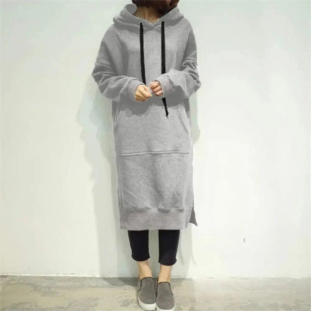 Women Loose Long Hoodie Casual Solid Color Hooded Sweatshirts Student's Autumn Winter Baggy Pullover Oversized Sweatshirt Dress