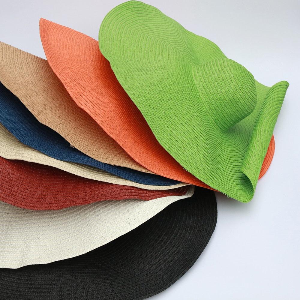 Women Oversized Foldable Summer Large Wide Hat Beach Straw Hat Cute Sun Cap Retro Foldable Handmade Big Hats Ladies UV Protection Hat Vintage Summer Sun Beach Hats