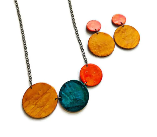 Bright Summer Jewelry Set- Circle Necklace & Earrings